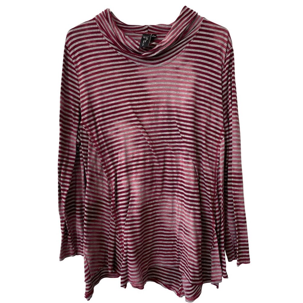 Focus Casual Life Top Size Large Striped Long Sleeve Pullover Cowl Neck Relaxed